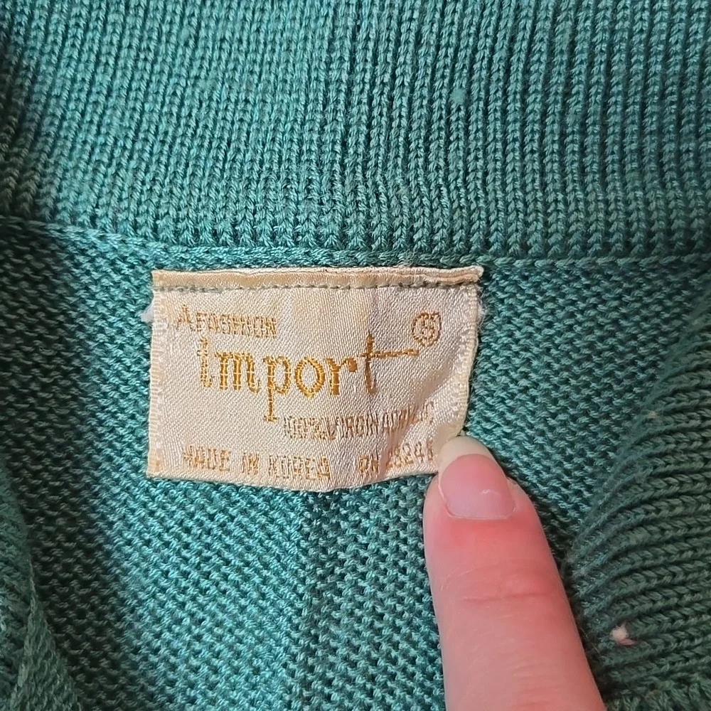 Vintage Fashion Import Floral Embroidered Teal Sweater